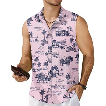 COOFANDY Summer Sleeveless Shirts for Men Tank Tops Beach Wear Button Up Tanks Shirt