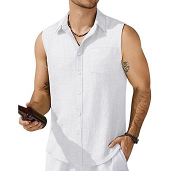 COOFANDY Summer Sleeveless Shirts for Men Tank Tops Beach Wear Button Up Tanks Shirt