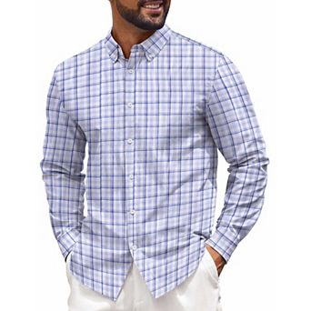 COOFANDY Mens Plaid Dress Shirts Wrinkle Free Casual Long Sleeve Button Down Shirt