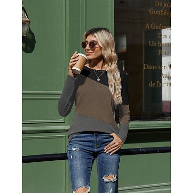 Zeagoo Womens Round Neck Long Sleeve Tops Basic Pleated Loose Fit Tunic Work Daily Blouses