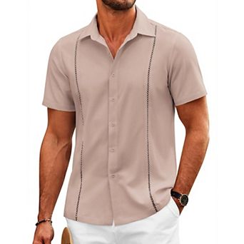 COOFANDY Mens Short Sleeve Breathable Button Down Shirts Cuban Collar Shirt Casual Beach Top