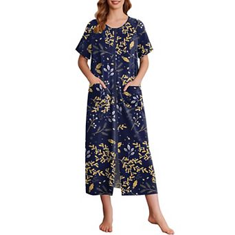 Ekouaer Women's Zipper Robes Full Length Short Sleeve Housecoats House Dress with Pockets