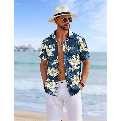 COOFANDY Summer Beach Shirts for Men Floral Button Down Shirt Hawaiian Shirt for Men Short Sleeve