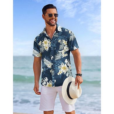 COOFANDY Summer Beach Shirts for Men Floral Button Down Shirt Hawaiian Shirt for Men Short Sleeve