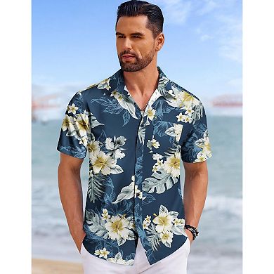 COOFANDY Summer Beach Shirts for Men Floral Button Down Shirt Hawaiian Shirt for Men Short Sleeve