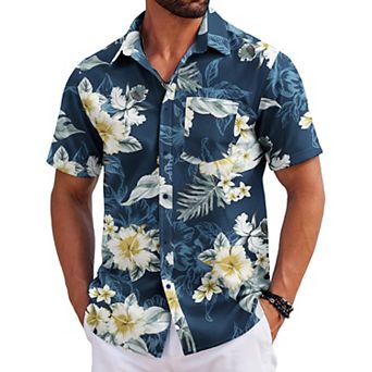 COOFANDY Summer Beach Shirts for Men Floral Button Down Shirt Hawaiian Shirt for Men Short Sleeve