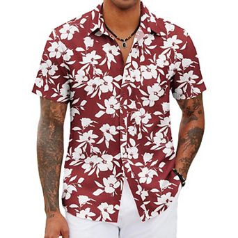 COOFANDY Summer Beach Shirts for Men Floral Button Down Shirt Hawaiian Shirt for Men Short Sleeve