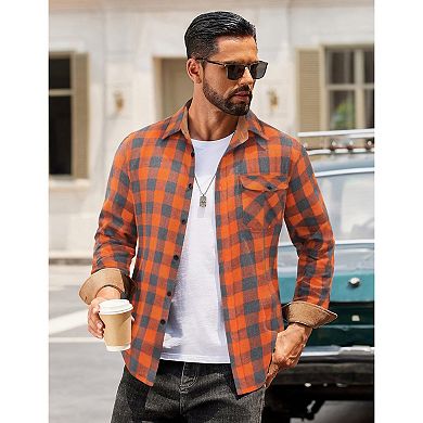 COOFANDY Mens Long Sleeve Flannel Shirts Plaid Button Down Shirt Blushed Cotton Flannel Shirt