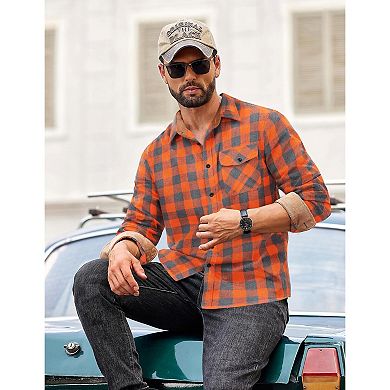 COOFANDY Mens Long Sleeve Flannel Shirts Plaid Button Down Shirt Blushed Cotton Flannel Shirt