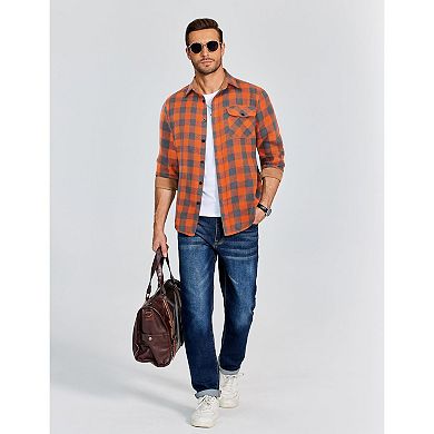 COOFANDY Mens Long Sleeve Flannel Shirts Plaid Button Down Shirt Blushed Cotton Flannel Shirt