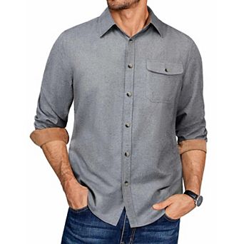 COOFANDY Mens Long Sleeve Flannel Shirts Plaid Button Down Shirt Blushed Cotton Flannel Shirt