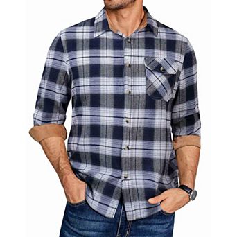 COOFANDY Mens Long Sleeve Flannel Shirts Plaid Button Down Shirt Blushed Cotton Flannel Shirt