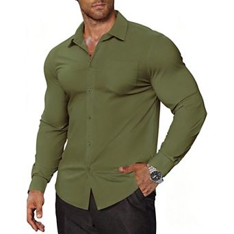COOFANDY Men' Muscle Fit Dress Shirts Casual Button Down Shirts Wrinkle-Free Long Sleeve