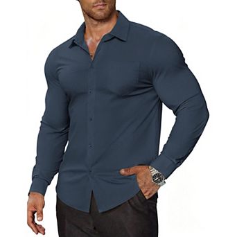 COOFANDY Men' Muscle Fit Dress Shirts Casual Button Down Shirts Wrinkle-Free Long Sleeve