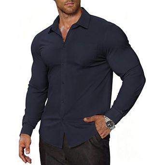 COOFANDY Men' Muscle Fit Dress Shirts Casual Button Down Shirts Wrinkle-Free Long Sleeve