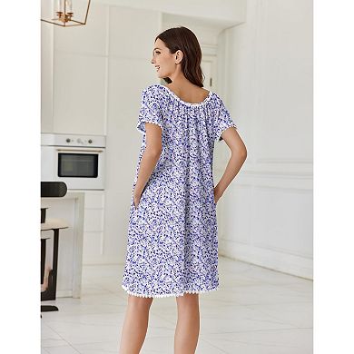 Ekouaer Women's Lace-Trim Short Sleeve Cotton Nightgown