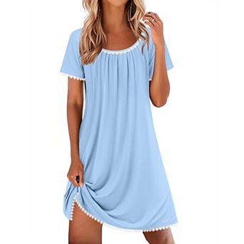 Ekouaer Cotton Nightgowns for Women Lace Trim Sleep Shirts Short Sleeve Night Shirts Sleep Dress