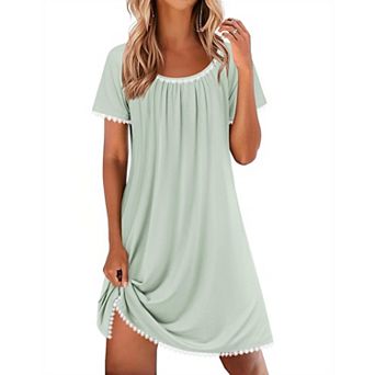 Ekouaer Cotton Nightgowns for Women Lace Trim Sleep Shirts Short Sleeve Night Shirts Sleep Dress