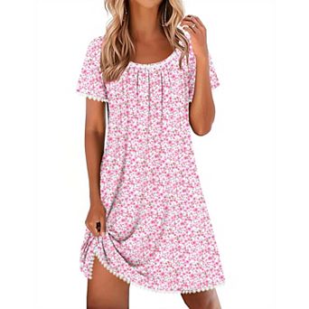 Ekouaer Women's Lace-Trim Short Sleeve Cotton Nightgown
