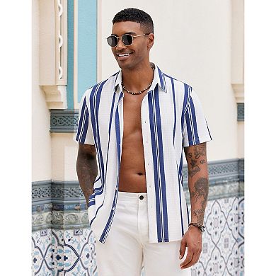 COOFANDY Mens Shirts Short Sleeve Button Down Shirts Casual Textured Summer Beach Shirt