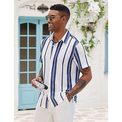 COOFANDY Mens Shirts Short Sleeve Button Down Shirts Casual Textured Summer Beach Shirt