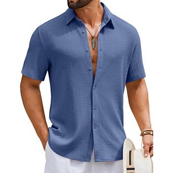 COOFANDY Mens Shirts Short Sleeve Button Down Shirts Casual Textured Summer Beach Shirt