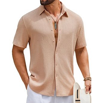 COOFANDY Mens Shirts Short Sleeve Button Down Shirts Casual Textured Summer Beach Shirt