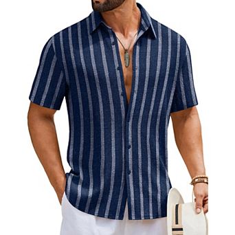 COOFANDY Mens Shirts Short Sleeve Button Down Shirts Casual Textured Summer Beach Shirt