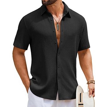 COOFANDY Mens Shirts Short Sleeve Button Down Shirts Casual Textured Summer Beach Shirt