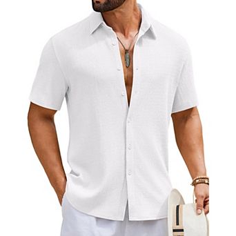COOFANDY Mens Shirts Short Sleeve Button Down Shirts Casual Textured Summer Beach Shirt