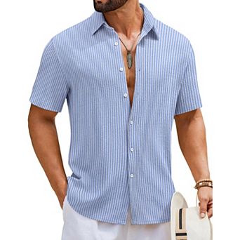 COOFANDY Mens Shirts Short Sleeve Button Down Shirts Casual Textured Summer Beach Shirt
