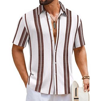 COOFANDY Mens Shirts Short Sleeve Button Down Shirts Casual Textured Summer Beach Shirt