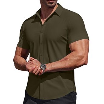 COOFANDY Mens Button Down Short Sleeve Shirt Stretch Wrinkle Free Casual Dress Shirt for Dating