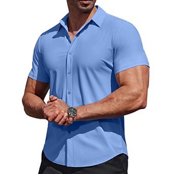 COOFANDY Mens Button Down Short Sleeve Shirt Stretch Wrinkle Free Casual Dress Shirt for Dating