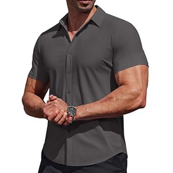 COOFANDY Mens Button Down Short Sleeve Shirt Stretch Wrinkle Free Casual Dress Shirt for Dating