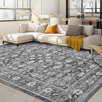 Vintage Throw Rugs,Washable Rug Non Slip,Soft Area Rug for Bedroom,Distressed Non-Shedding