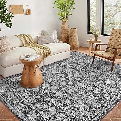 Vintage Throw Rugs,Washable Rug Non Slip,Soft Area Rug for Bedroom,Distressed Non-Shedding