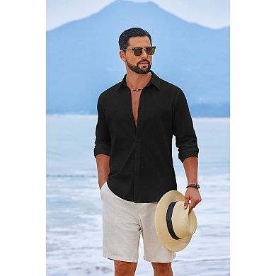 COOFANDY Mens Casual Button Down Shirts Untucked Long Sleeve Vacation Cotton Shirt