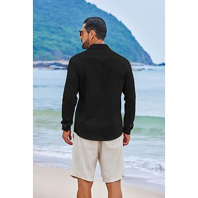 COOFANDY Mens Casual Button Down Shirts Untucked Long Sleeve Vacation Cotton Shirt