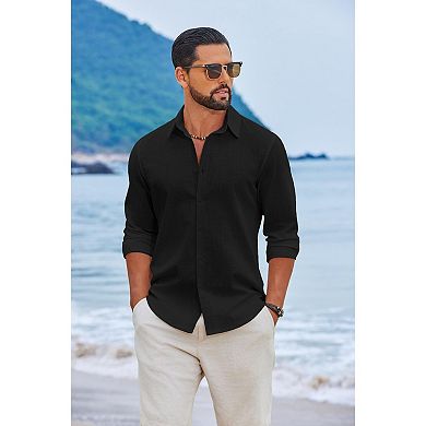 COOFANDY Mens Casual Button Down Shirts Untucked Long Sleeve Vacation Cotton Shirt