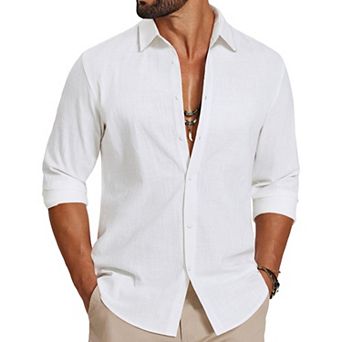 COOFANDY Mens Casual Button Down Shirts Untucked Long Sleeve Vacation Cotton Shirt