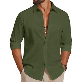 COOFANDY Mens Casual Button Down Shirts Untucked Long Sleeve Vacation Cotton Shirt