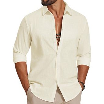 COOFANDY Mens Casual Button Down Shirts Untucked Long Sleeve Vacation Cotton Shirt