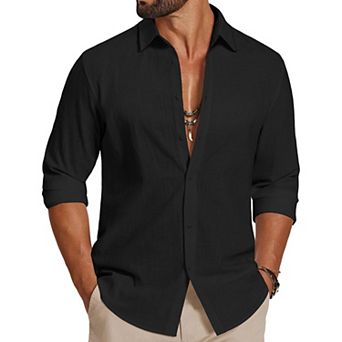 COOFANDY Mens Casual Button Down Shirts Untucked Long Sleeve Vacation Cotton Shirt