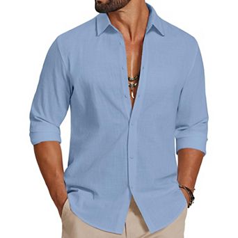 COOFANDY Mens Casual Button Down Shirts Untucked Long Sleeve Vacation Cotton Shirt