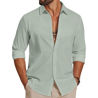 COOFANDY Mens Casual Button Down Shirts Untucked Long Sleeve Vacation Cotton Shirt