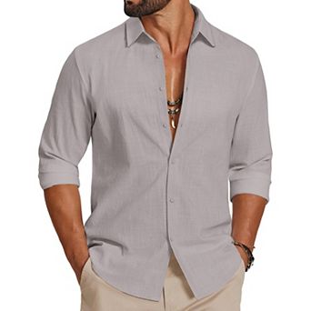 COOFANDY Mens Casual Button Down Shirts Untucked Long Sleeve Vacation Cotton Shirt