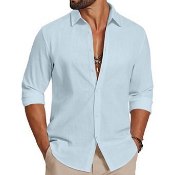 COOFANDY Mens Casual Button Down Shirts Untucked Long Sleeve Vacation Cotton Shirt