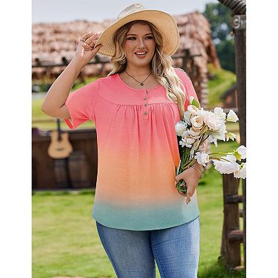 Zeagoo Women's Plus Size Short Sleeve Boho Floral Blouses Casual Loose Tops