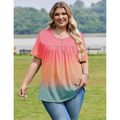 Zeagoo Women's Plus Size Short Sleeve Boho Floral Blouses Casual Loose Tops